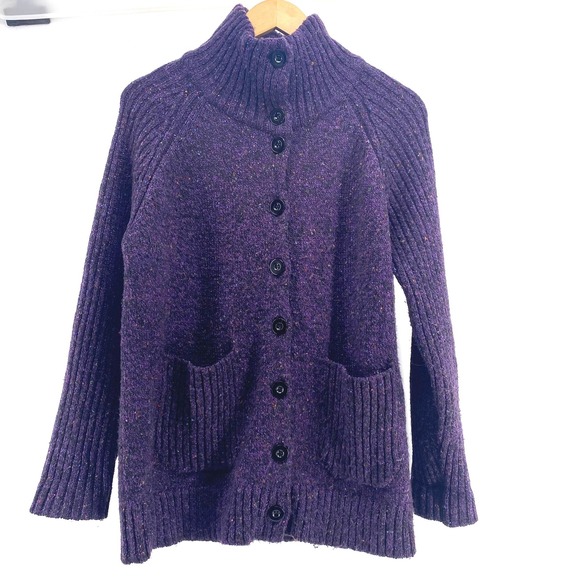 Drapers&Damons Petites Purple Speckled Mock Neck Button Front Cardigan Sweater M - Picture 3 of 4